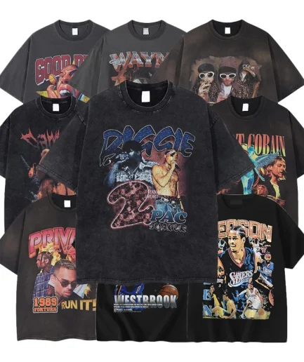 Oversize Heavyweight Cotton Graphic Printed Casual Men Vintage Acid Washed Blank Tee T Shirts Men's Shirts