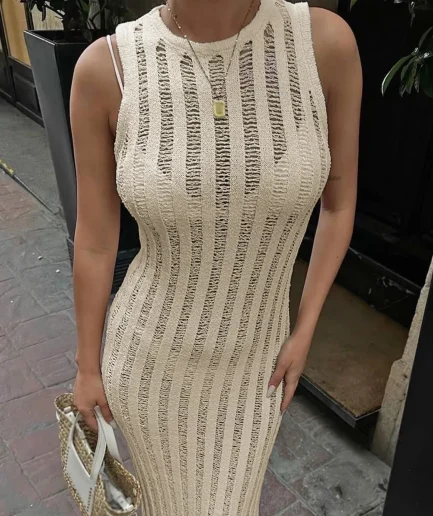 Vacation Hollow Out Fashionable Spicy Girl Sexy Sleeveless Round Neck Women's Dress, Spring/summer Outfits for Women